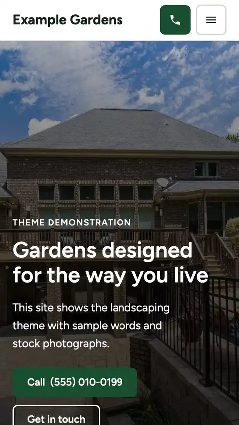 The Example Gardens example site on a phone